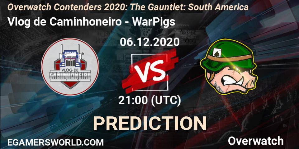 Vlog de Caminhoneiro vs WarPigs: Betting TIp, Match Prediction. 06.12.2020 at 21:00. Overwatch, Overwatch Contenders 2020: The Gauntlet: South America