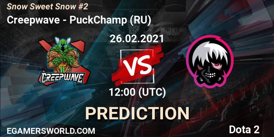 Creepwave vs PuckChamp (RU): Betting TIp, Match Prediction. 26.02.2021 at 12:40. Dota 2, Snow Sweet Snow #2