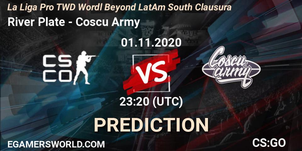 River Plate vs Coscu Army: Betting TIp, Match Prediction. 01.11.2020 at 23:20. Counter-Strike (CS2), La Liga Pro TWD Wordl Beyond LatAm South Clausura