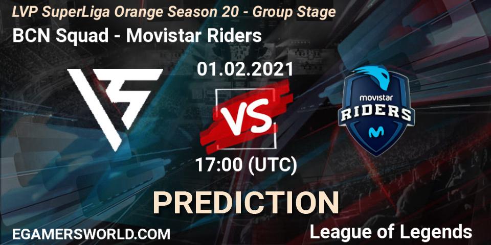 BCN Squad vs Movistar Riders: Betting TIp, Match Prediction. 01.02.2021 at 17:00. LoL, LVP SuperLiga Orange Season 20 - Group Stage