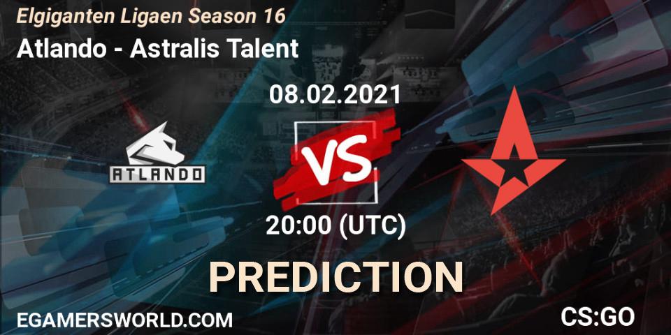 Atlando vs Astralis Talent: Betting TIp, Match Prediction. 08.02.2021 at 20:00. Counter-Strike (CS2), Elgiganten Ligaen Season 16