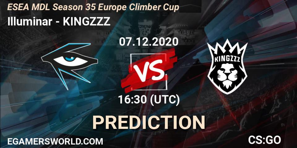 Illuminar vs KINGZZZ: Betting TIp, Match Prediction. 07.12.2020 at 16:50. Counter-Strike (CS2), ESEA MDL Season 35 Europe Climber Cup