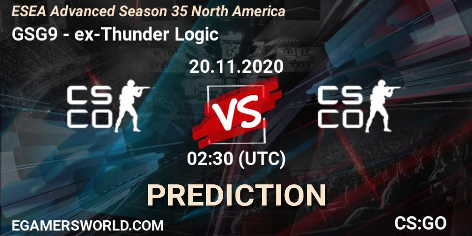 GSG9 vs ex-Thunder Logic: Betting TIp, Match Prediction. 21.11.2020 at 02:00. Counter-Strike (CS2), ESEA Advanced Season 35 North America