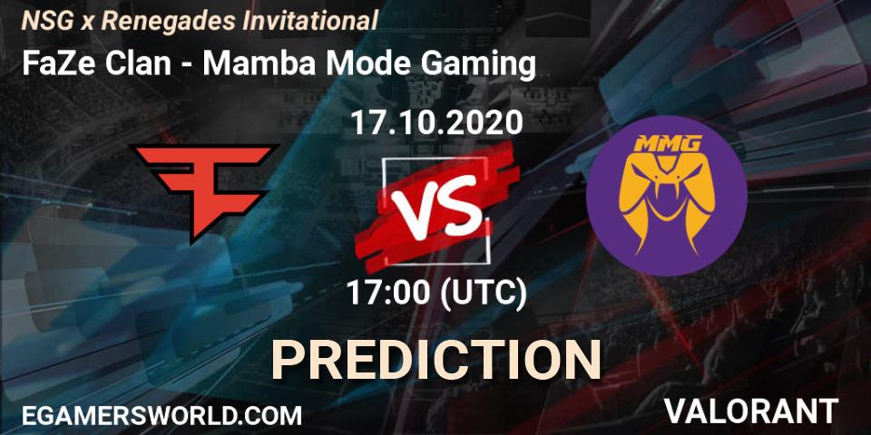 FaZe Clan vs Mamba Mode Gaming: Betting TIp, Match Prediction. 17.10.2020 at 17:00. VALORANT, NSG x Renegades Invitational