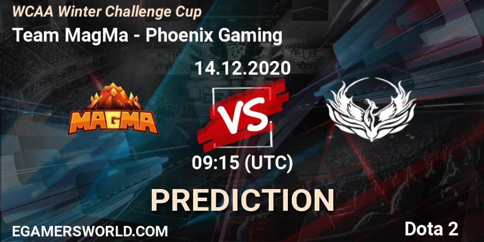 Team MagMa vs Phoenix Gaming: Betting TIp, Match Prediction. 14.12.2020 at 08:59. Dota 2, WCAA Winter Challenge Cup