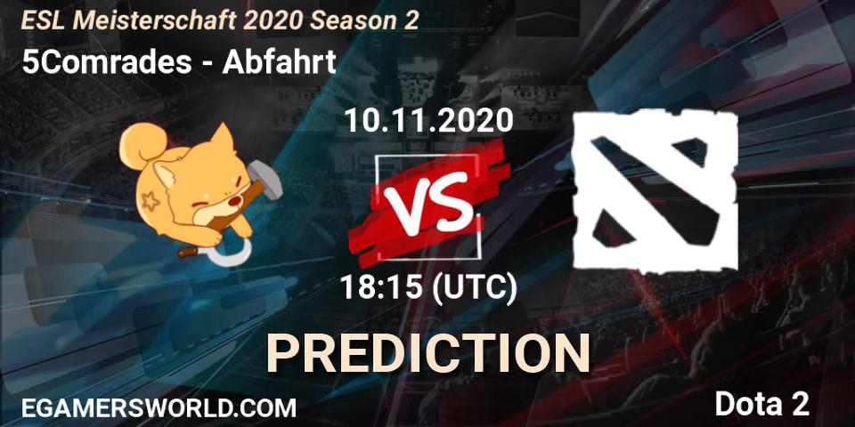 5Comrades vs Abfahrt: Betting TIp, Match Prediction. 10.11.2020 at 18:19. Dota 2, ESL Meisterschaft 2020 Season 2