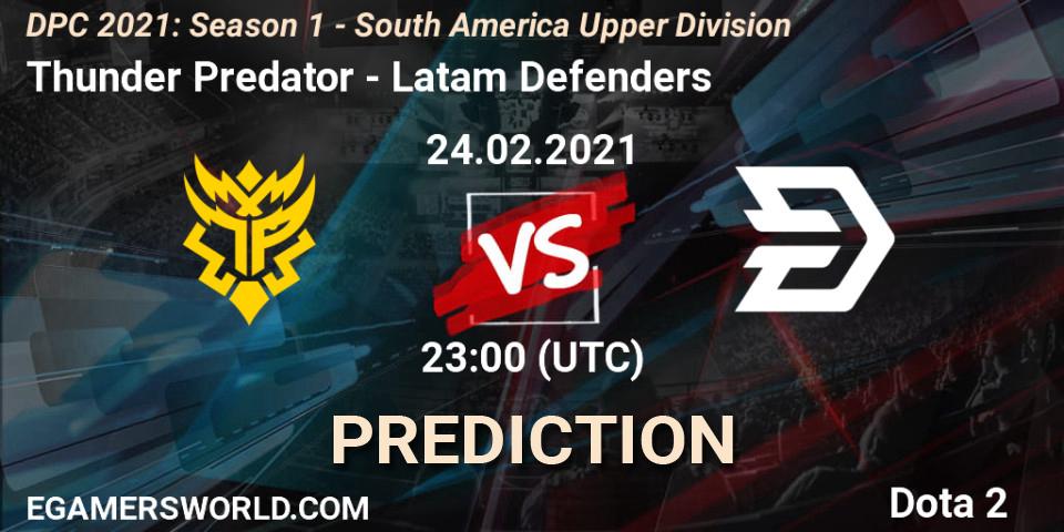 Thunder Predator vs Latam Defenders: Betting TIp, Match Prediction. 24.02.2021 at 23:05. Dota 2, DPC 2021: Season 1 - South America Upper Division