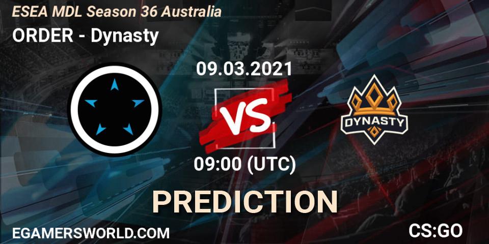 ORDER vs Dynasty: Betting TIp, Match Prediction. 09.03.21. CS2 (CS:GO), MDL ESEA Season 36: Australia - Premier Division