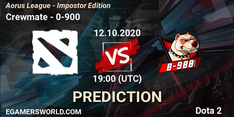 Crewmate vs 0-900: Betting TIp, Match Prediction. 12.10.2020 at 19:00. Dota 2, Aorus League - Impostor Edition