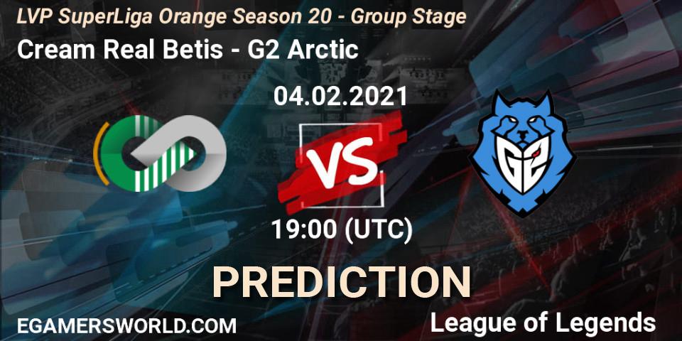Cream Real Betis vs G2 Arctic: Betting TIp, Match Prediction. 04.02.2021 at 19:00. LoL, LVP SuperLiga Orange Season 20 - Group Stage