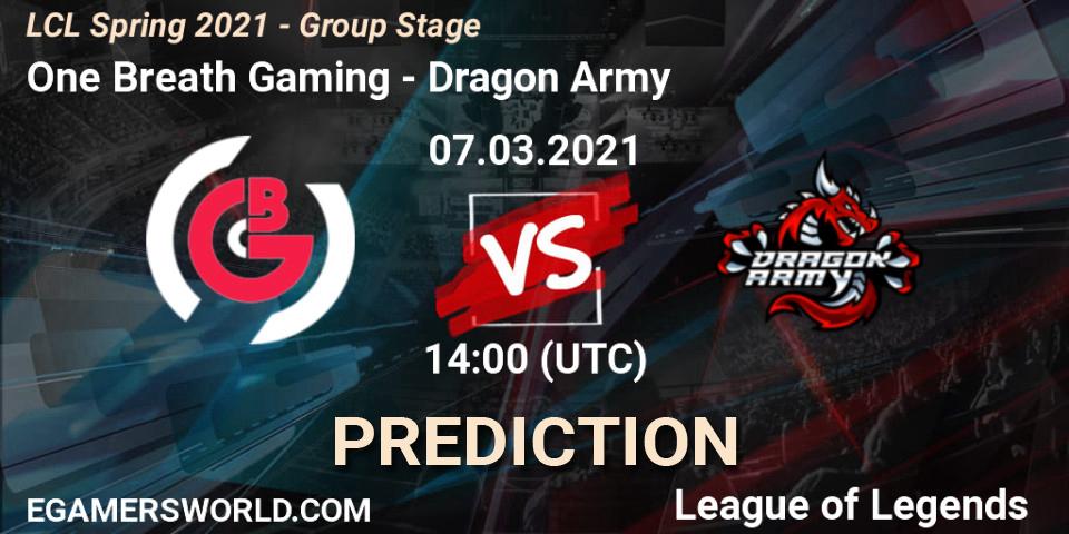 One Breath Gaming vs Dragon Army: Betting TIp, Match Prediction. 07.03.21. LoL, LCL Spring 2021 - Group Stage