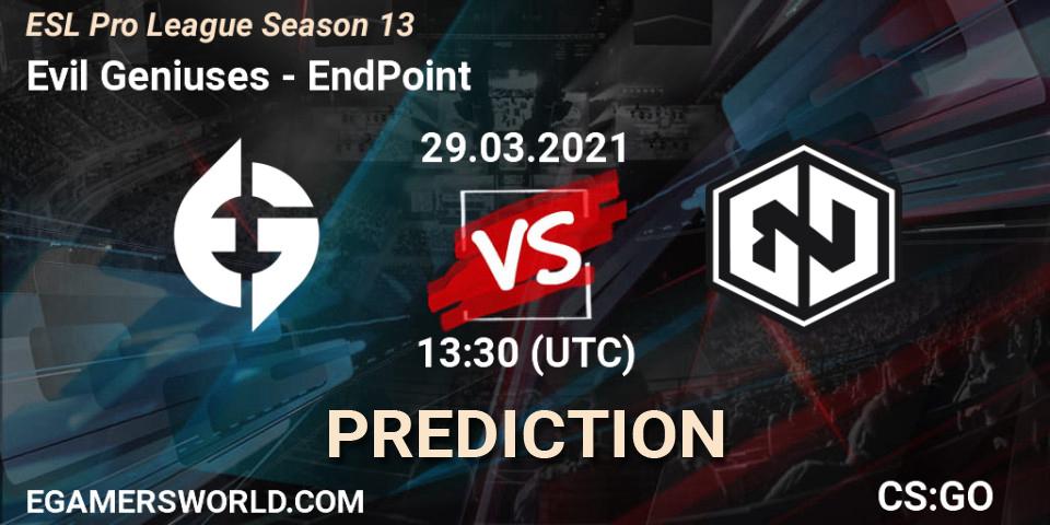 Evil Geniuses vs EndPoint: Betting TIp, Match Prediction. 29.03.2021 at 17:00. Counter-Strike (CS2), ESL Pro League Season 13