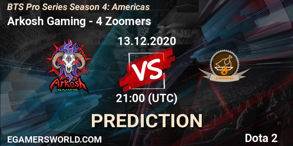 Arkosh Gaming vs 4 Zoomers: Betting TIp, Match Prediction. 13.12.2020 at 21:06. Dota 2, BTS Pro Series Season 4: Americas