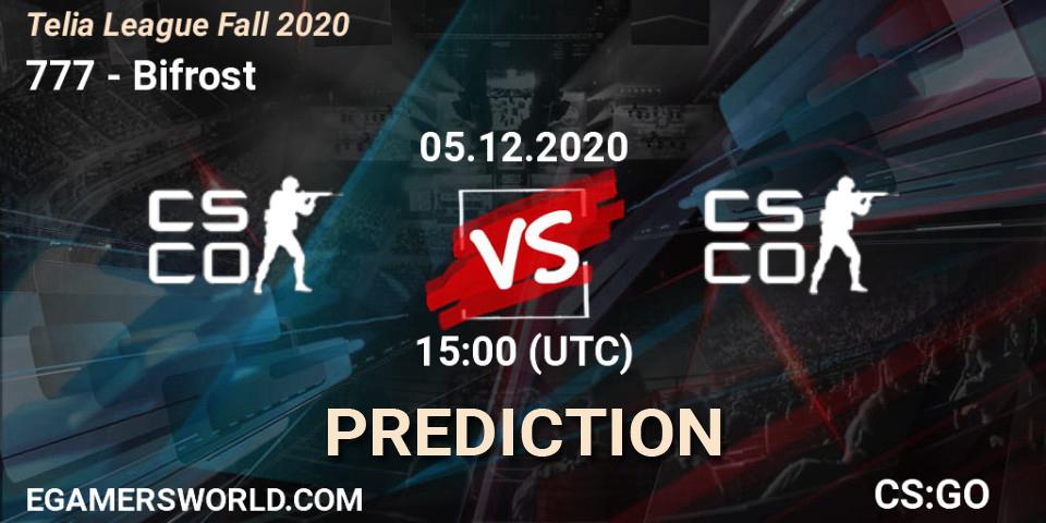 777 vs Bifrost: Betting TIp, Match Prediction. 05.12.2020 at 14:10. Counter-Strike (CS2), Telia League Fall 2020