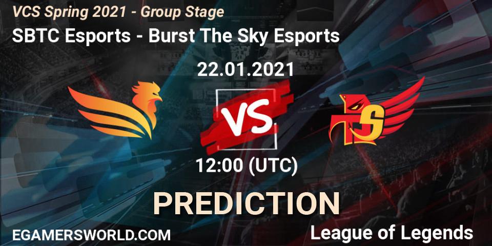 SBTC Esports vs Burst The Sky Esports: Betting TIp, Match Prediction. 22.01.2021 at 12:10. LoL, VCS Spring 2021 - Group Stage