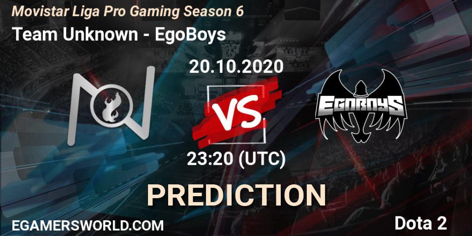 Team Unknown vs EgoBoys: Betting TIp, Match Prediction. 20.10.2020 at 23:55. Dota 2, Movistar Liga Pro Gaming Season 6