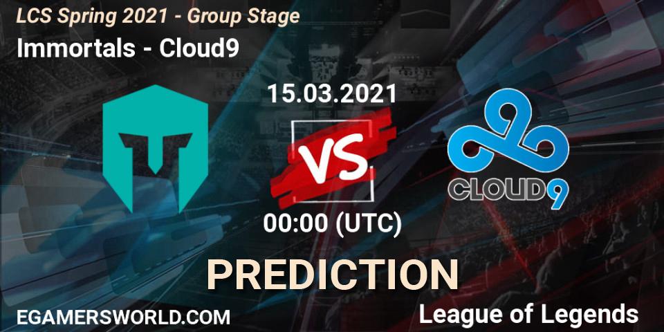 Immortals vs Cloud9: Betting TIp, Match Prediction. 15.03.2021 at 00:00. LoL, LCS Spring 2021 - Group Stage