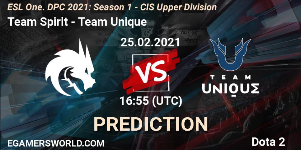 Team Spirit vs Team Unique: Betting TIp, Match Prediction. 25.02.2021 at 17:08. Dota 2, ESL One. DPC 2021: Season 1 - CIS Upper Division
