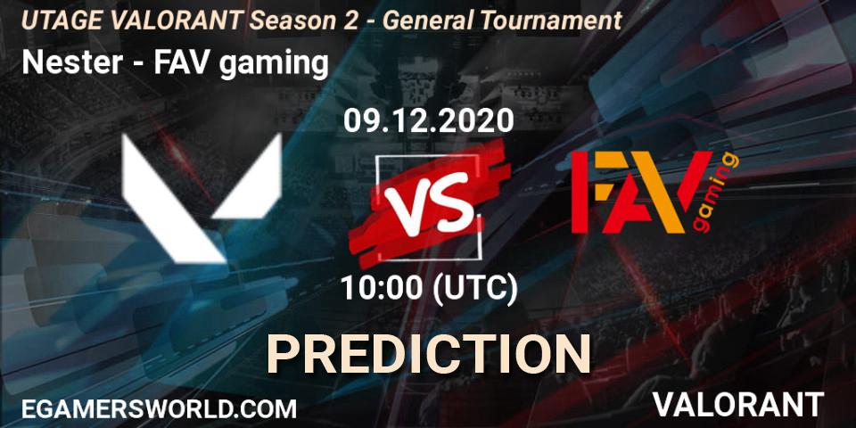 Nester vs FAV gaming: Betting TIp, Match Prediction. 09.12.2020 at 10:00. VALORANT, UTAGE VALORANT Season 2 - General Tournament