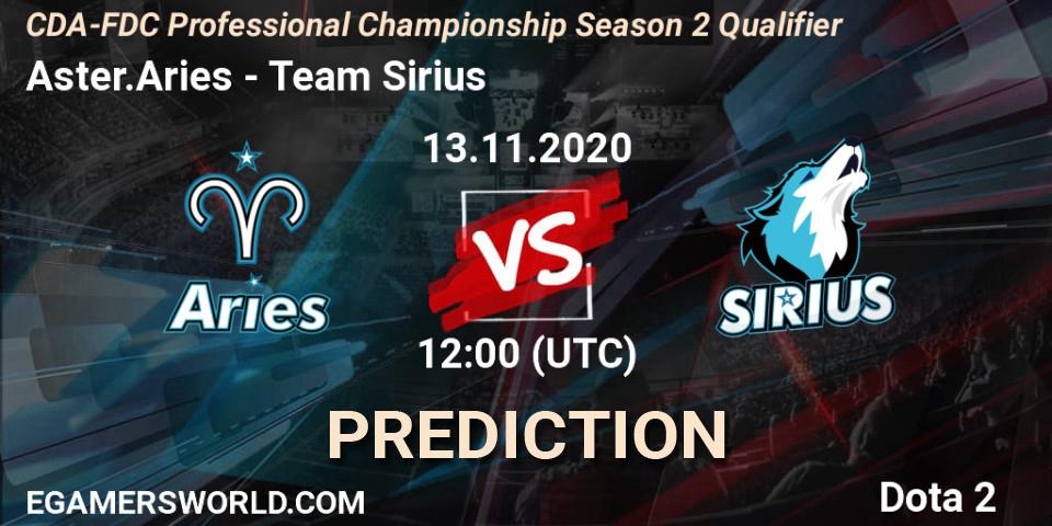 Aster.Aries vs Team Sirius: Betting TIp, Match Prediction. 13.11.20. Dota 2, CDA-FDC Professional Championship Season 2 Qualifier