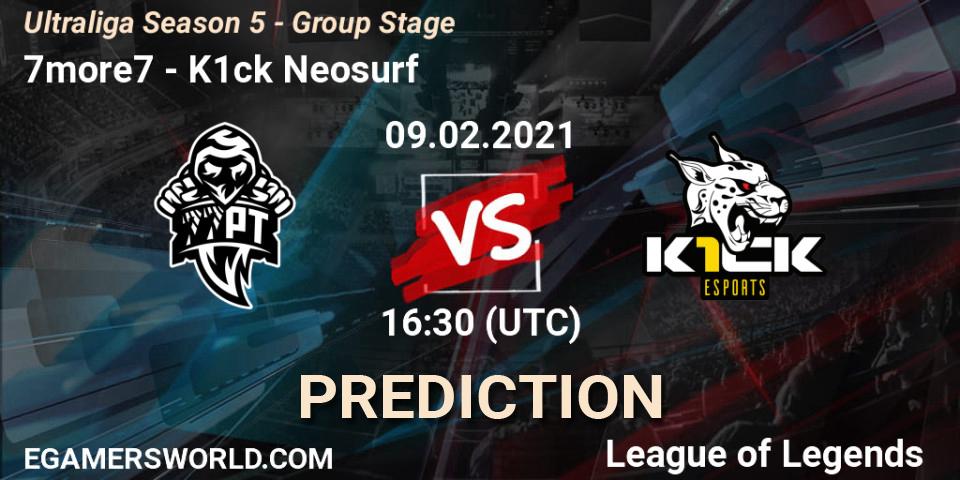 7more7 vs K1ck Neosurf: Betting TIp, Match Prediction. 09.02.2021 at 16:30. LoL, Ultraliga Season 5 - Group Stage