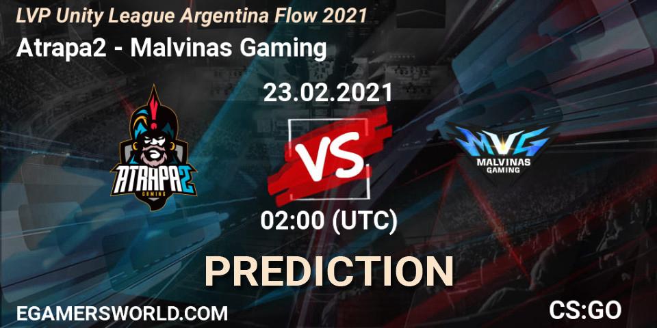 Atrapa2 vs Malvinas Gaming: Betting TIp, Match Prediction. 23.02.2021 at 02:00. Counter-Strike (CS2), LVP Unity League Argentina Apertura 2021