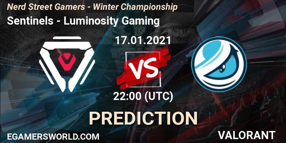Sentinels vs Luminosity Gaming: Betting TIp, Match Prediction. 17.01.2021 at 22:00. VALORANT, Nerd Street Gamers - Winter Championship