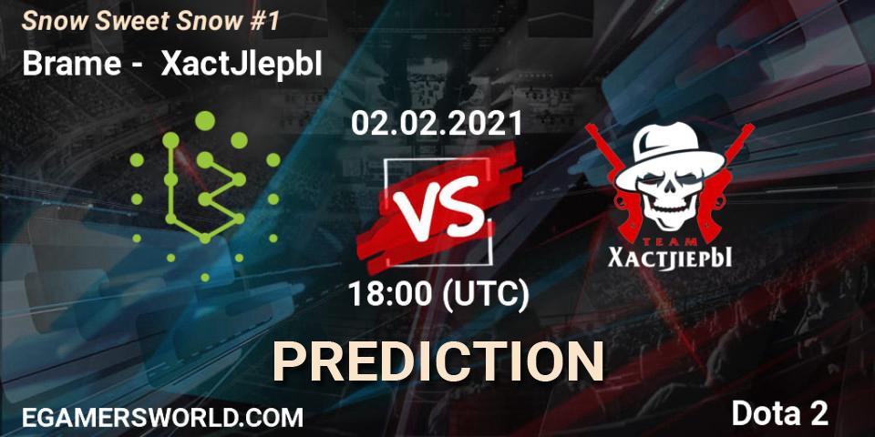Brame vs XactJlepbI: Betting TIp, Match Prediction. 02.02.2021 at 18:17. Dota 2, Snow Sweet Snow #1