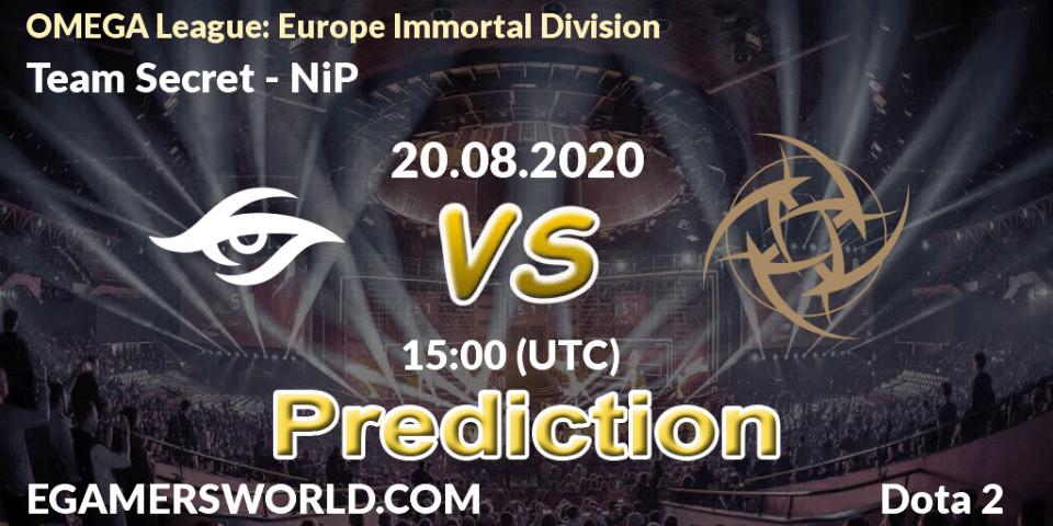 Team Secret vs NiP: Betting TIp, Match Prediction. 20.08.20. Dota 2, OMEGA League: Europe Immortal Division