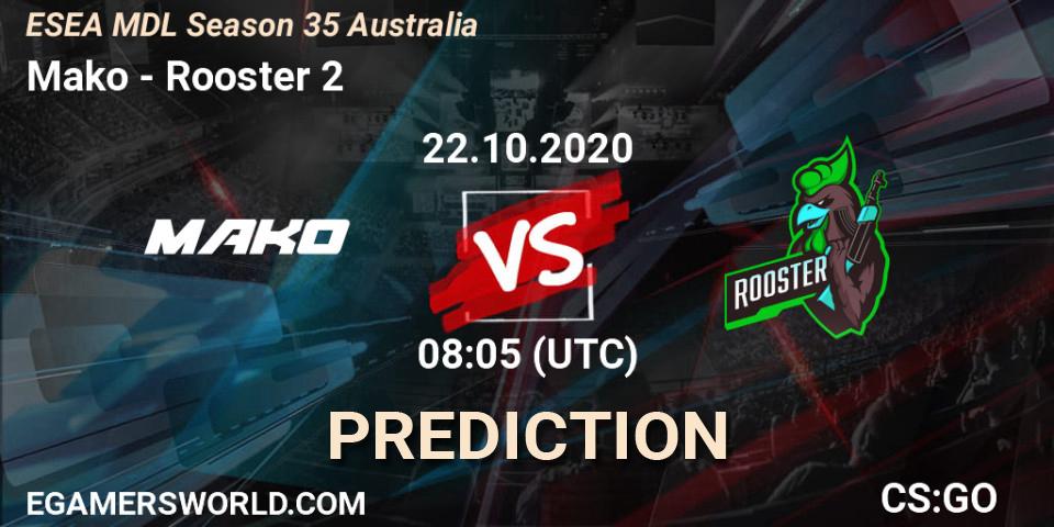 Mako vs Rooster 2: Betting TIp, Match Prediction. 26.10.2020 at 08:05. Counter-Strike (CS2), ESEA MDL Season 35 Australia