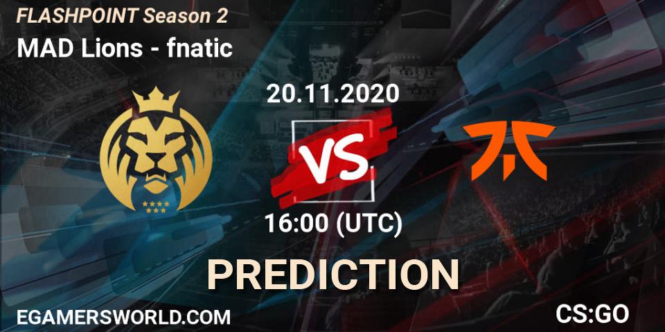 MAD Lions vs fnatic: Betting TIp, Match Prediction. 20.11.2020 at 16:00. Counter-Strike (CS2), Flashpoint Season 2