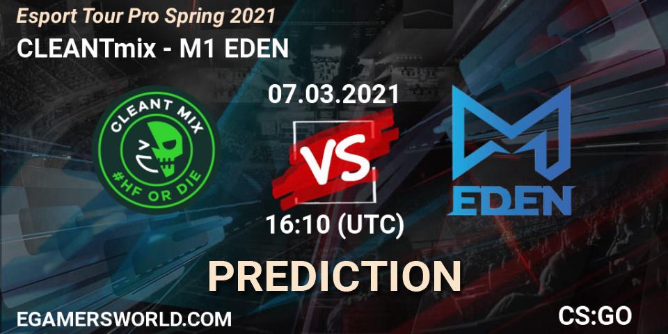 CLEANTmix vs M1 EDEN: Betting TIp, Match Prediction. 07.03.2021 at 16:30. Counter-Strike (CS2), Esport Tour Pro Spring 2021