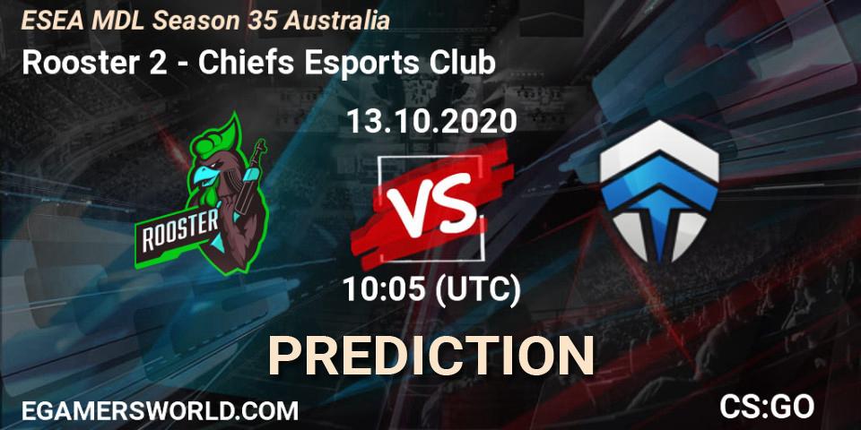 Rooster 2 vs Chiefs Esports Club: Betting TIp, Match Prediction. 14.10.2020 at 09:05. Counter-Strike (CS2), ESEA MDL Season 35 Australia