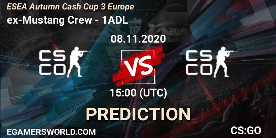 ex-Mustang Crew vs 1ADL: Betting TIp, Match Prediction. 08.11.2020 at 15:00. Counter-Strike (CS2), ESEA Autumn Cash Cup 3 Europe
