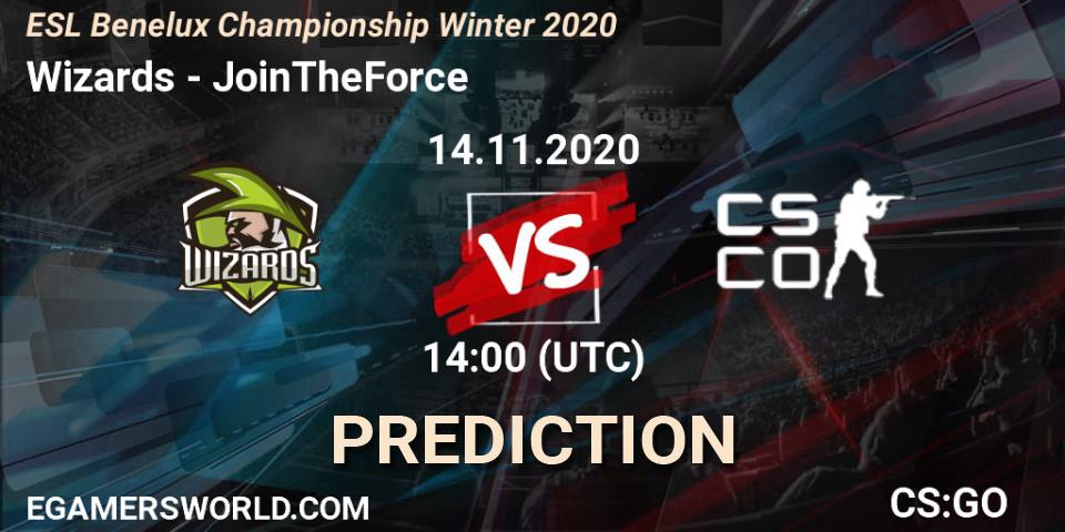 Wizards vs JoinTheForce: Betting TIp, Match Prediction. 14.11.2020 at 14:00. Counter-Strike (CS2), ESL Benelux Championship Winter 2020