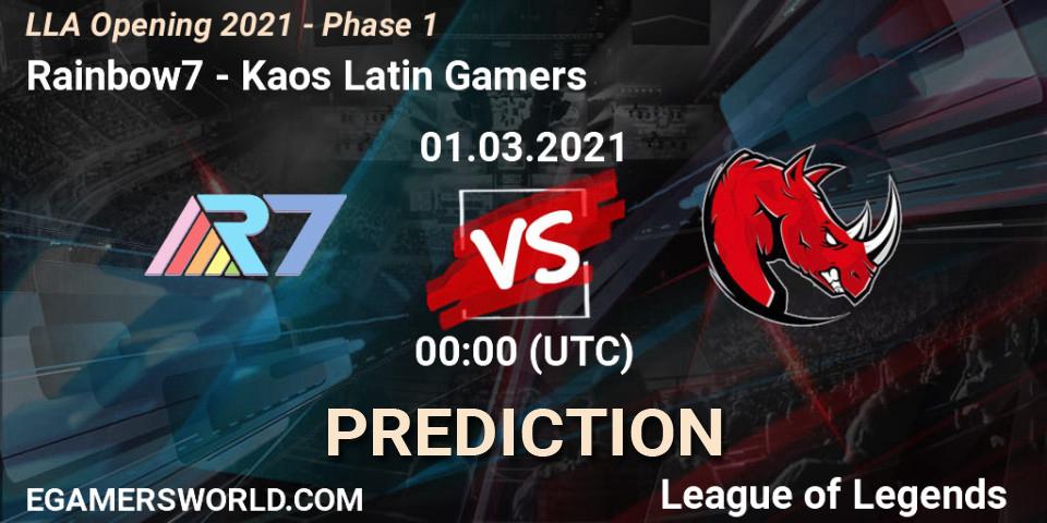 Rainbow7 vs Kaos Latin Gamers: Betting TIp, Match Prediction. 01.03.21. LoL, LLA Opening 2021 - Phase 1