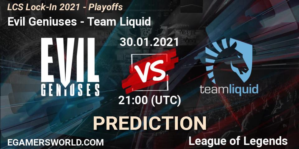 Evil Geniuses vs Team Liquid: Betting TIp, Match Prediction. 30.01.21. LoL, LCS Lock-In 2021 - Playoffs