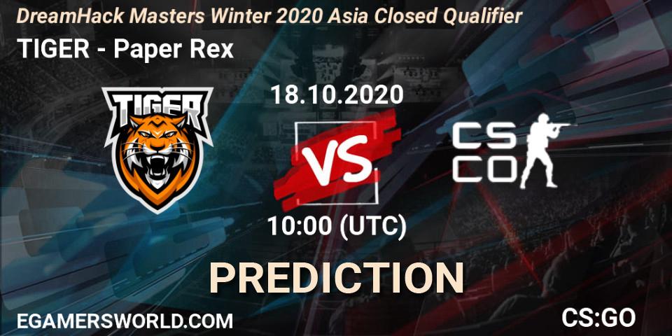 TIGER vs Paper Rex: Betting TIp, Match Prediction. 18.10.20. CS2 (CS:GO), DreamHack Masters Winter 2020 Asia Closed Qualifier