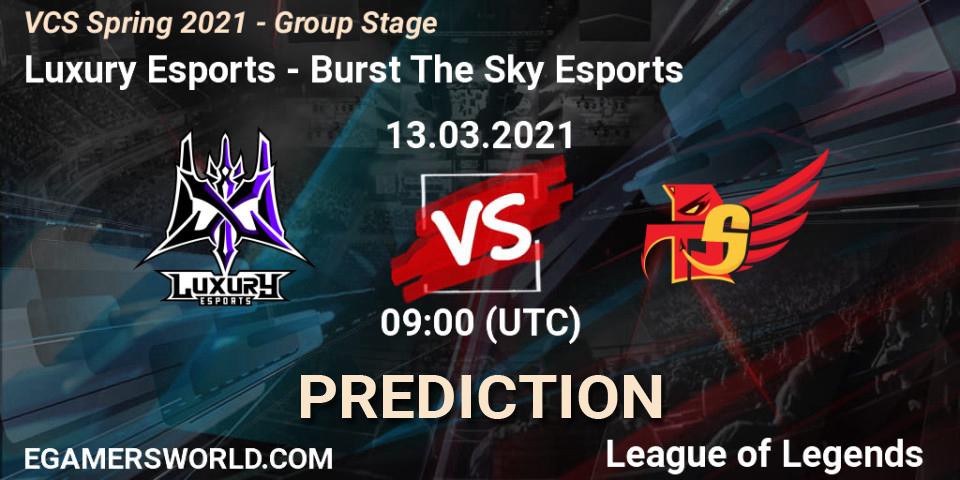 Luxury Esports vs Burst The Sky Esports: Betting TIp, Match Prediction. 13.03.2021 at 10:00. LoL, VCS Spring 2021 - Group Stage