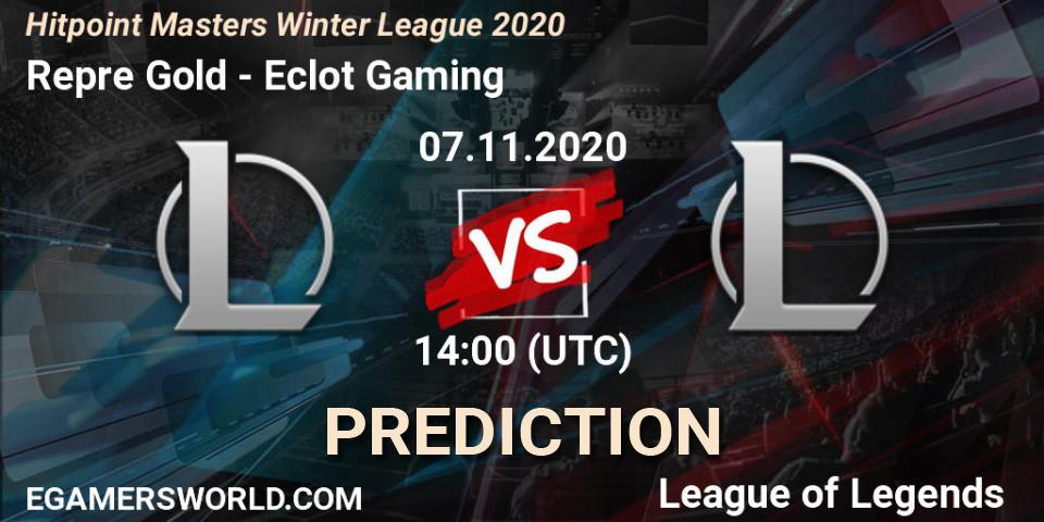 Repre Gold vs Eclot Gaming: Betting TIp, Match Prediction. 07.11.2020 at 14:00. LoL, Hitpoint Masters Winter League 2020
