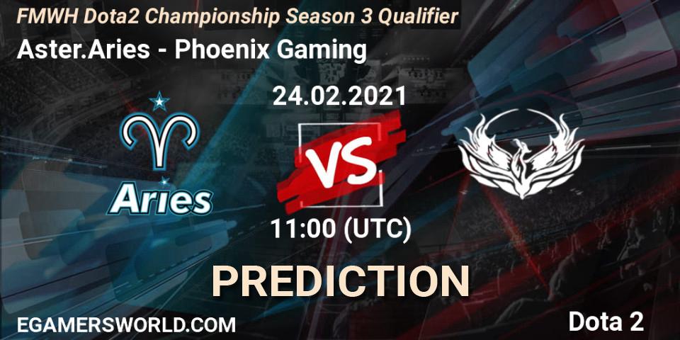 Aster.Aries vs Phoenix Gaming: Betting TIp, Match Prediction. 24.02.2021 at 11:01. Dota 2, FMWH Dota2 Championship Season 3 Qualifier