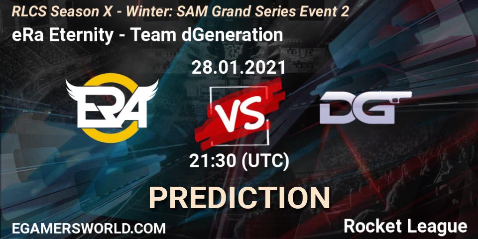 eRa Eternity vs Team dGeneration: Betting TIp, Match Prediction. 28.01.2021 at 21:30. Rocket League, RLCS Season X - Winter: SAM Grand Series Event 2