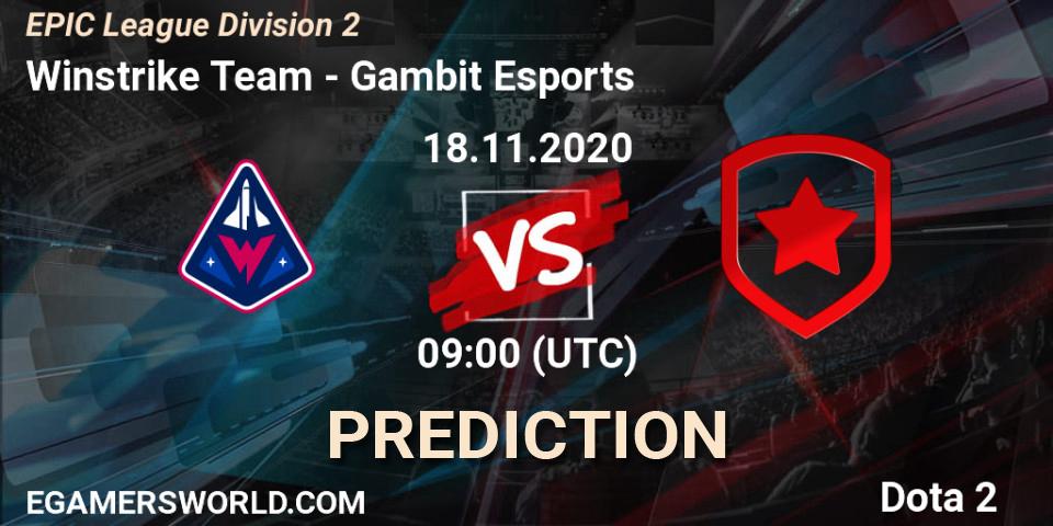 Winstrike Team vs Gambit Esports: Betting TIp, Match Prediction. 18.11.20. Dota 2, EPIC League Division 2