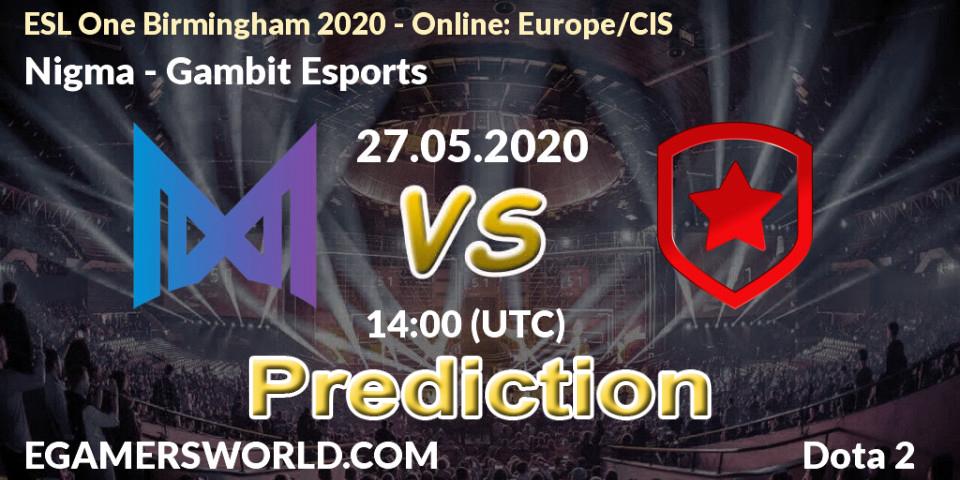 Nigma vs Gambit Esports: Betting TIp, Match Prediction. 27.05.20. Dota 2, ESL One Birmingham 2020 - Online: Europe/CIS