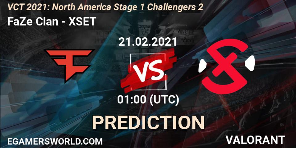 FaZe Clan vs XSET: Betting TIp, Match Prediction. 20.02.2021 at 23:45. VALORANT, VCT 2021: North America Stage 1 Challengers 2