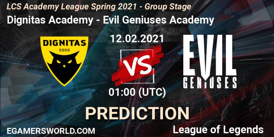 Dignitas Academy vs Evil Geniuses Academy: Betting TIp, Match Prediction. 12.02.2021 at 01:00. LoL, LCS Academy League Spring 2021 - Group Stage