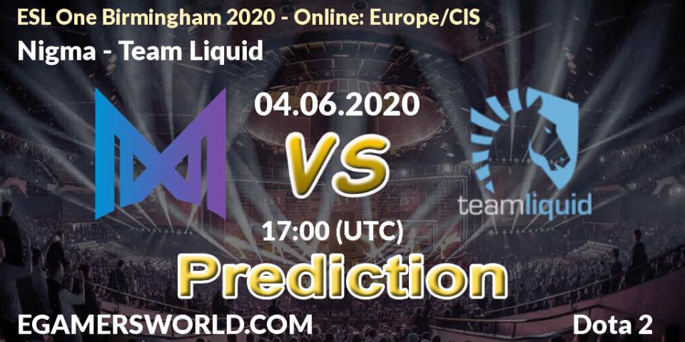 Nigma vs Team Liquid: Betting TIp, Match Prediction. 04.06.2020 at 17:26. Dota 2, ESL One Birmingham 2020 - Online: Europe/CIS