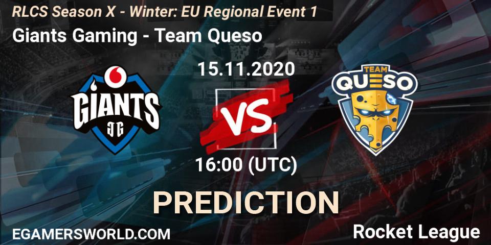 Giants Gaming vs Team Queso: Betting TIp, Match Prediction. 15.11.2020 at 16:00. Rocket League, RLCS Season X - Winter: EU Regional Event 1