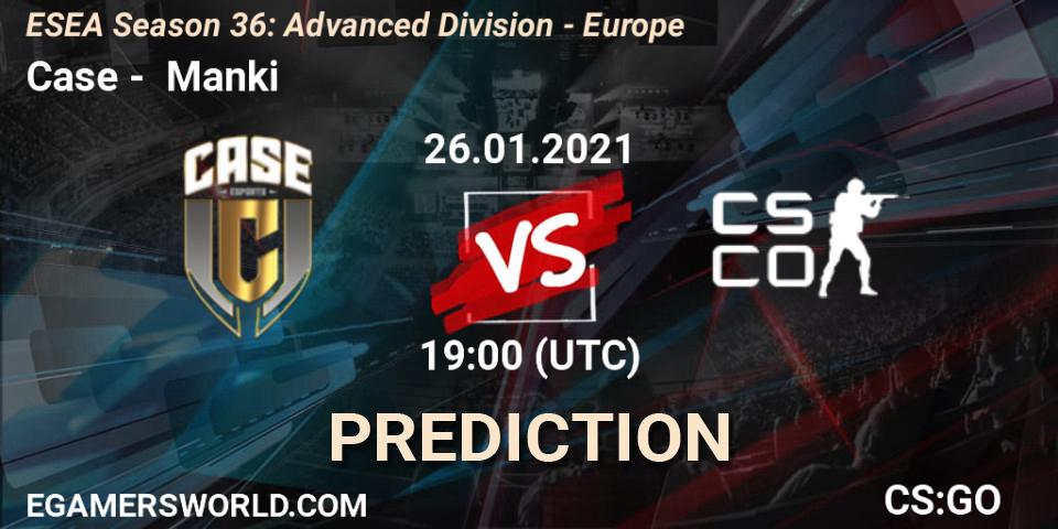 Case vs Manki: Betting TIp, Match Prediction. 26.01.2021 at 19:00. Counter-Strike (CS2), ESEA Season 36: Europe - Advanced Division