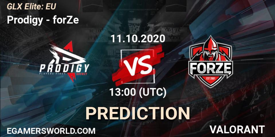 Prodigy vs forZe: Betting TIp, Match Prediction. 11.10.2020 at 13:00. VALORANT, GLX Elite: EU